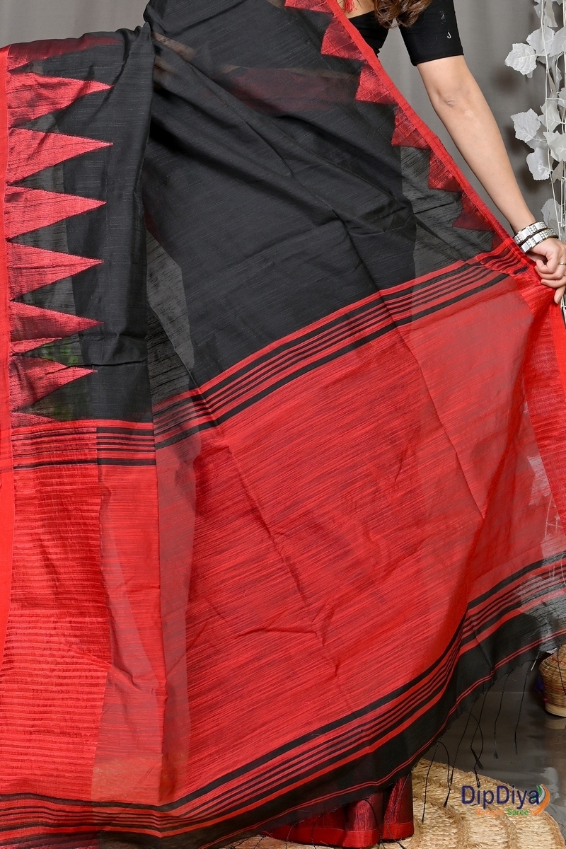 Black Cotton Blended Pariva Hand Loom Saree (358)